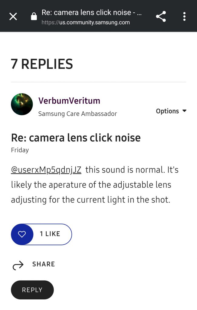 galaxy_s10_camera_clicking_noise_samsung_forum_answer