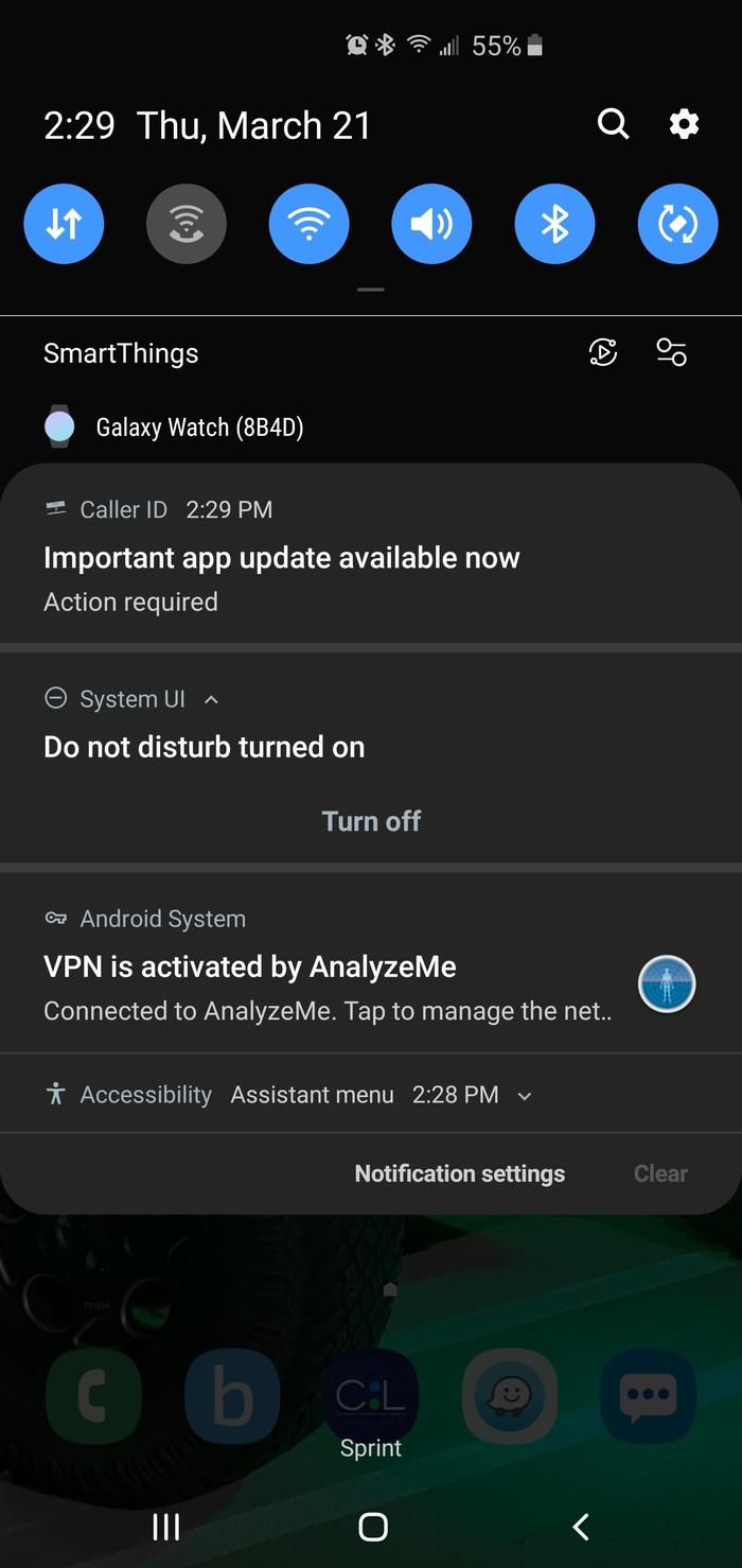aware] Samsung Galaxy S10 settings turning off / on