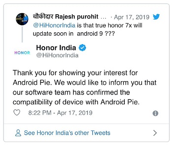 Honor-7X-pie-update-tweet1
