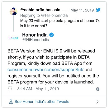 Honor-7X-pie-update-tweet5