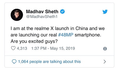 RealmeX-launch-india-tweet1