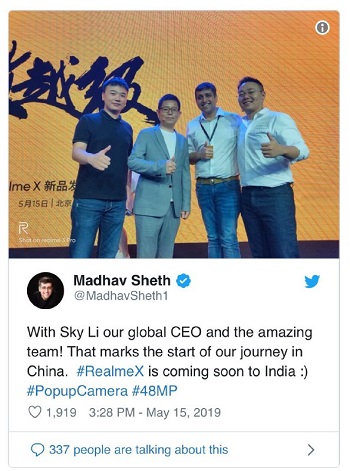 RealmeX-launch-india-tweet2