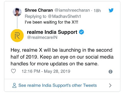 RealmeX-launch-india-tweet5