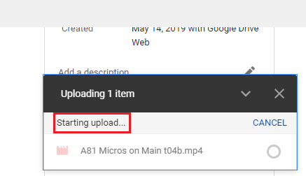 google drive upload status