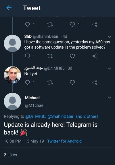 samsung_a_2019_telegram_update_tweet