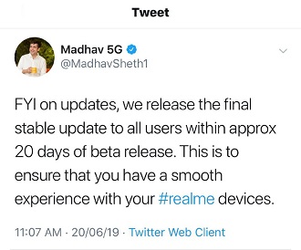 Realme-india-ceo-about-beta-to-stable-release