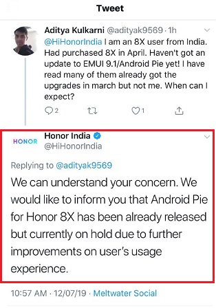 Honor8X-Pie-on-hold-tweet
