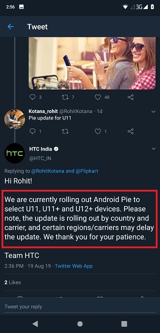 HTC-U11-Pie-update-India