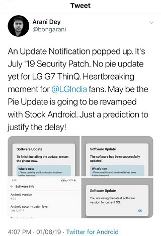LG G7-ThinQ-July-update-tweet