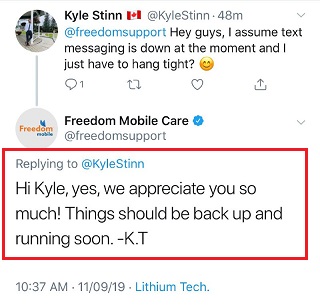 Freedom-support-on-text-message-issue-tweet