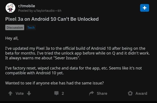 google_pixel_3a_tmobile_device_unlock_android_10_issue