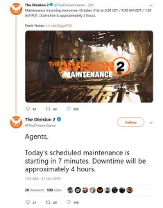 The Division 2: Server Maintenance Status and Patch Notes