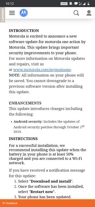 Motorola One Action October  patch 