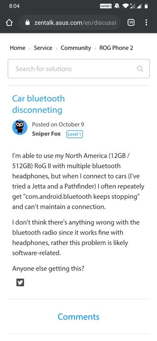 ROG Phone 2 car bluetooth problem