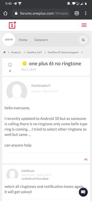 OnePlus 6t no ringtone bell beep android 10