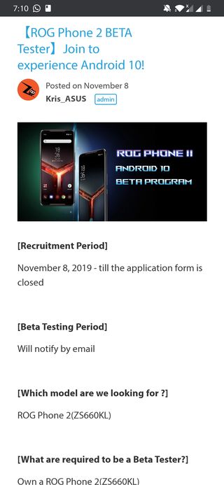 ROG Phone 2 android 10 beta testing
