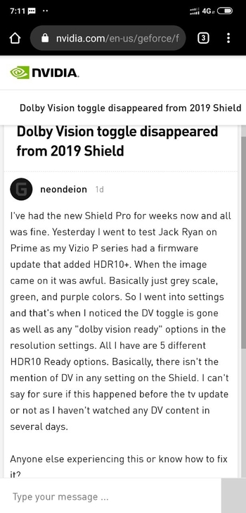 nvidia shield vizio p DV issue