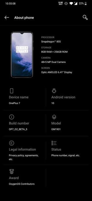 open beta 5 oneplus 7-7pro oxygen os about phone