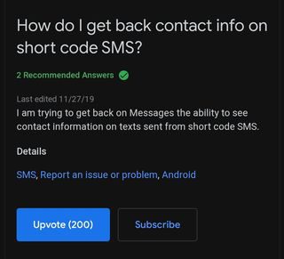 Google Messages short code error