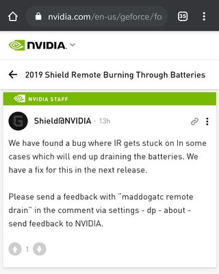 NVIDIA shield tv 2019 battery ir drain