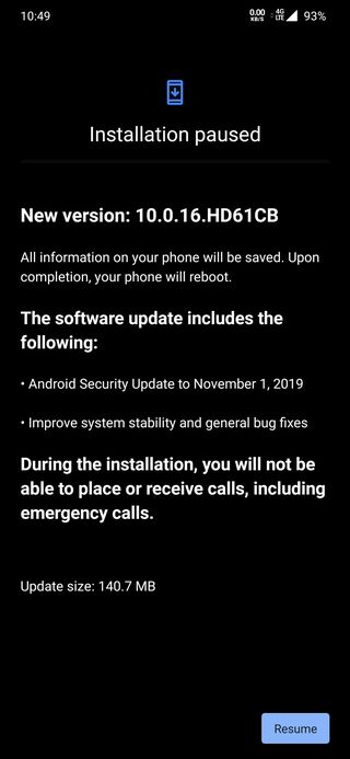 OnePlus 7T Pro 5G november patch android 10