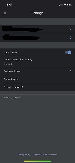 gmail dark mode ios