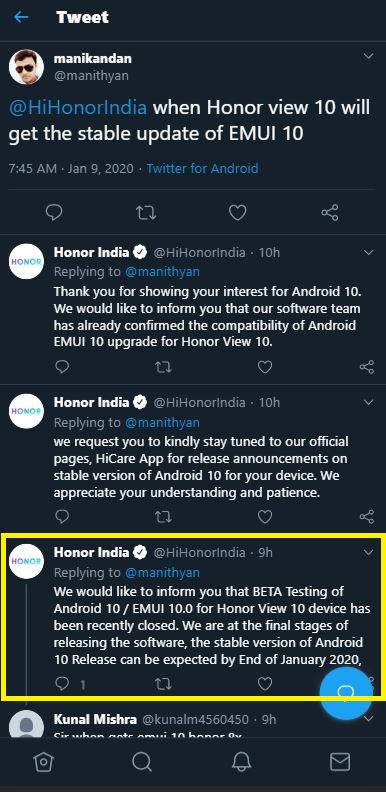 honor view 10 android 10