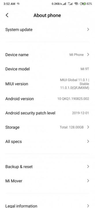Mi 9T global android 10 update