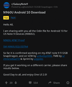 note 9 software update android 10 download