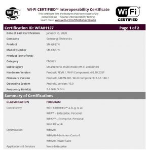 galaxy a8s wifi certificate