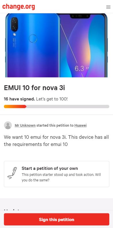 huawei nova 3i petition
