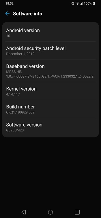 ATT LG G8 ThinQ Android 10 Updat