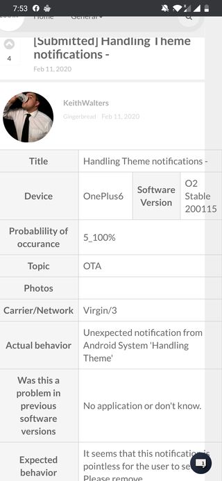 OnePlus handling theme notification