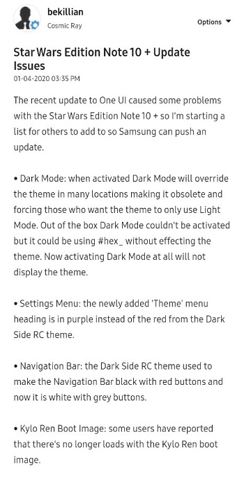 Galaxy Note 10 Star Wars Android 10 Dark Mode Bugs Come To Light