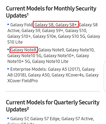 Samsung Monthly updates