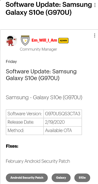 Sprint-Galaxy-S10e-February-security-update