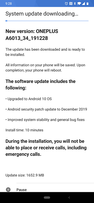 T-Mobile OnePlus 6T Android 10 update