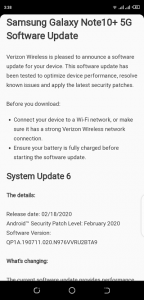 Verizon February security updates for Galaxy Note 10 Plus 5G