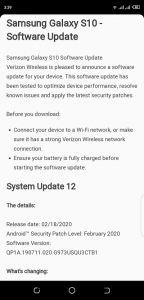 Verizon February security updates for Galaxy S10