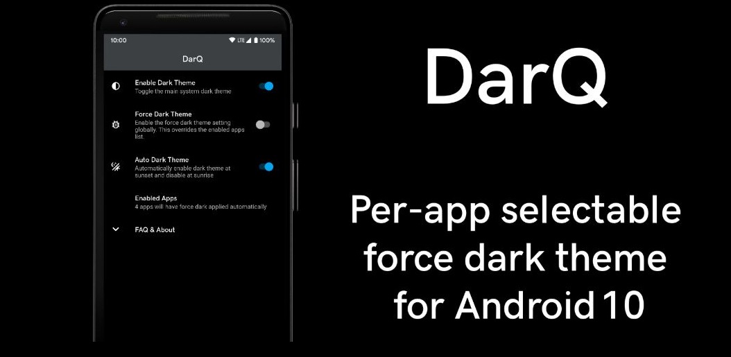 DarQ (V1.2) update brings per-app basis forced dark mode on Android 10 without root