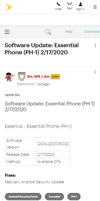 essential phone update sprint