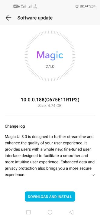 honor view 20 android 10 update resumed