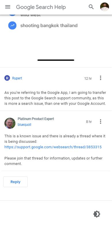 known issue google app