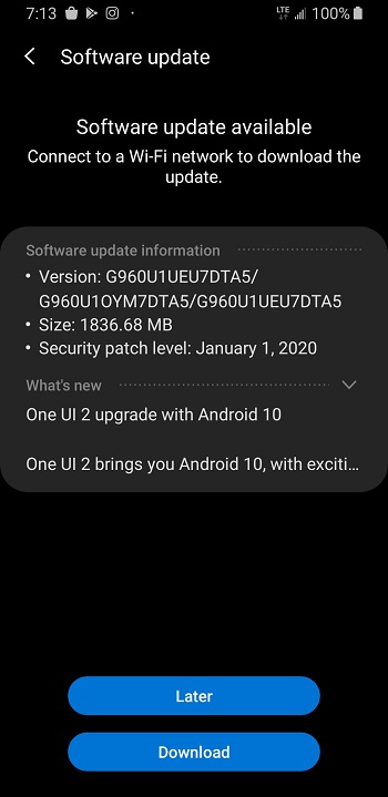 Galaxy S9 Android 10 update