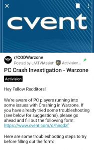 Warzone PC crashes