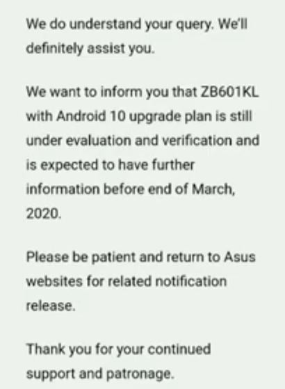 asus support android 10 zenfone max pro m1