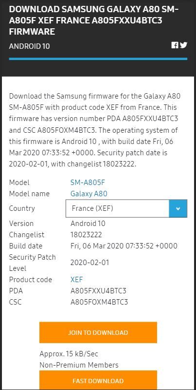 galaxy a80 android 10 update