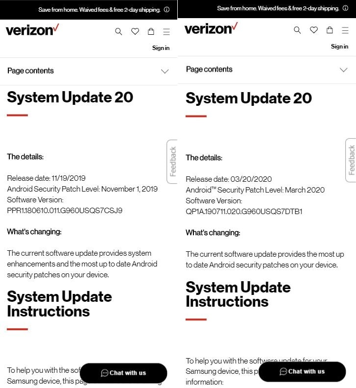 galaxy s9 and s9+ march update verizon