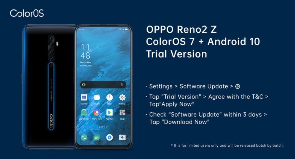 [Rolling out] Oppo Reno2 Z ColorOS 7 (Android 10) early adopter recruitment begins, update will be available in three days