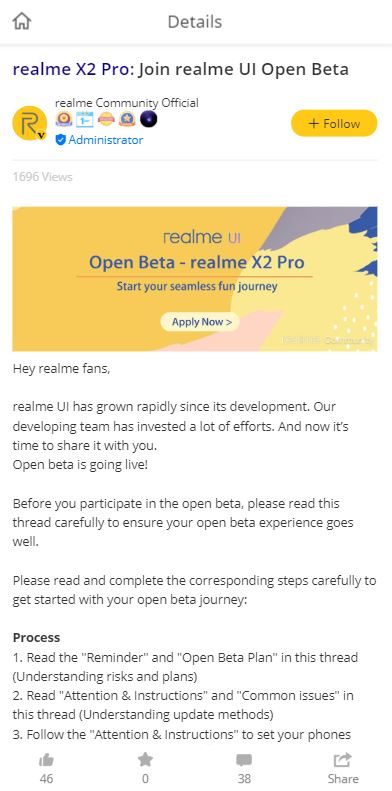 realme x2 pro open beta india